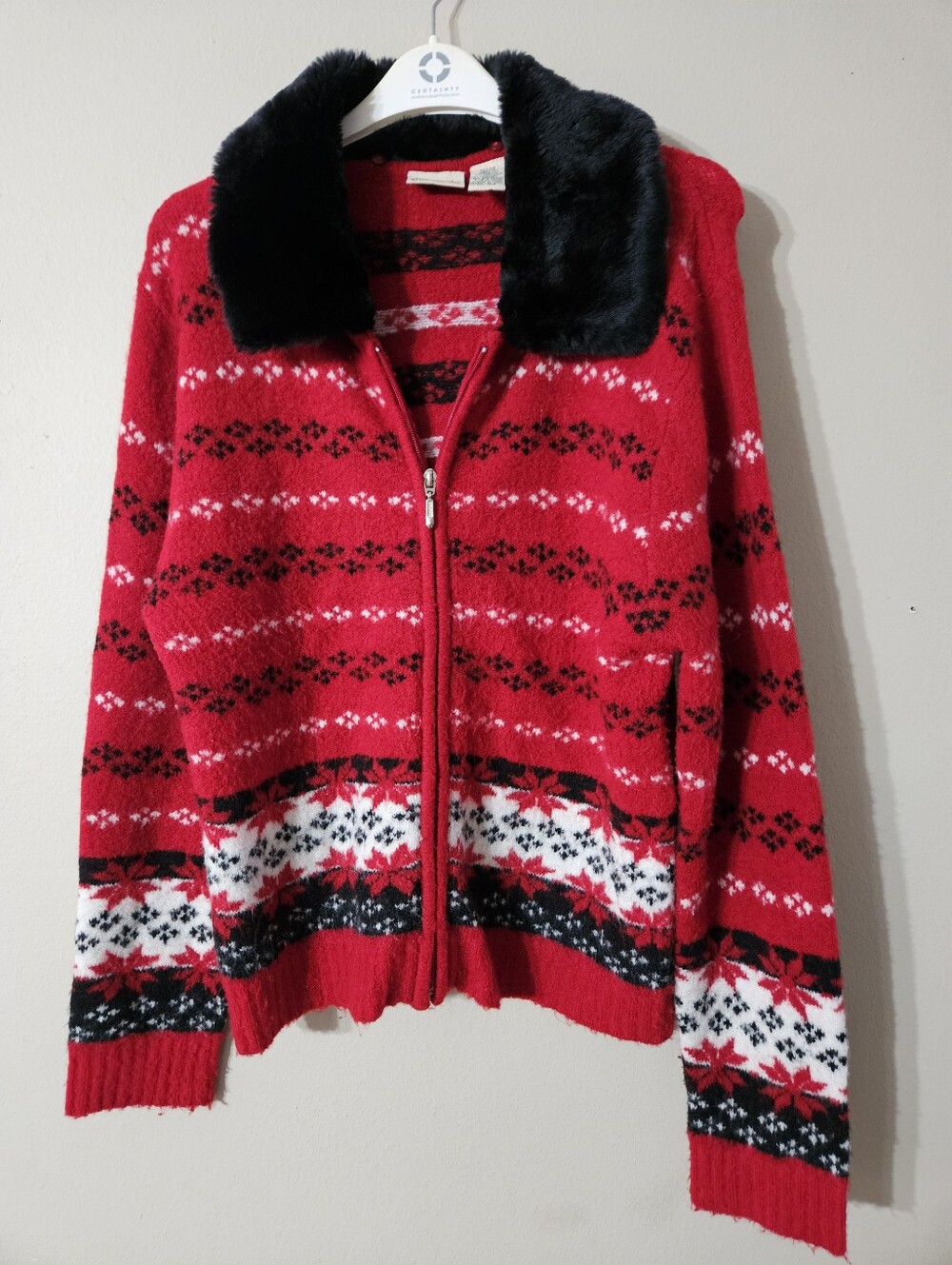 St. John's Bay Faux Fur Christmas Cardigan Jacket Petite Medium